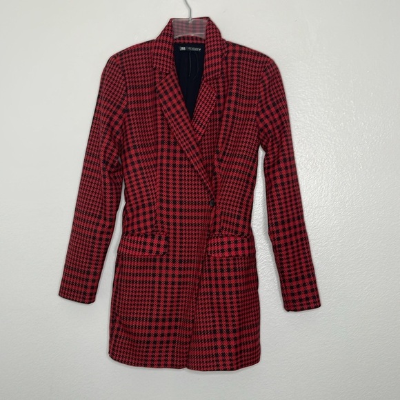 New Zara Red and Black Houndstooth Short, Suit Romper Size Small NWOT - Picture 2 of 7